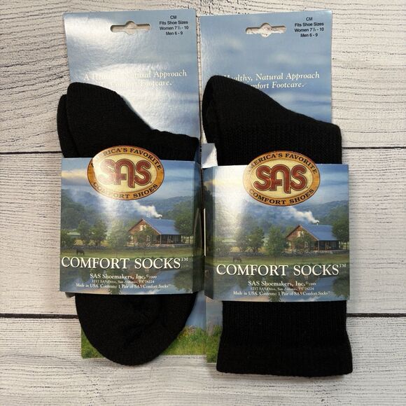 SAS San Antonio Shoe Womens Comfort Socks Shoe Sz 7.5-10 Black Lot 2 Pairs NEW - Picture 1 of 4